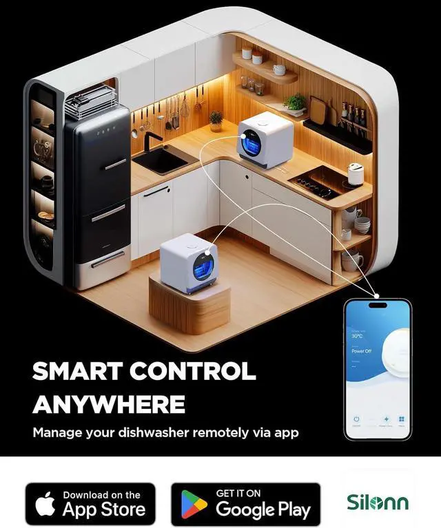 Alt view image 4 of 6 - Portable Countertop Dishwasher with App Control, Mini Dishwasher with 5L Water Tank for Apartments/RVs No Hookup Needed, Dish washer with 8 Wash Programs 4 Place Settings Auto Air Dry