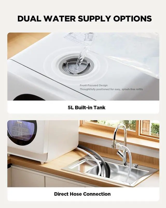 Alt view image 6 of 6 - Portable Countertop Dishwasher with App Control, Mini Dishwasher with 5L Water Tank for Apartments/RVs No Hookup Needed, Dish washer with 8 Wash Programs 4 Place Settings Auto Air Dry