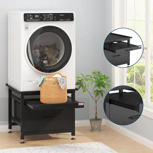 Main image of 29" Heavy Duty Metal Washer and Dryer Pedestals with Pullout-Shelf and Drawer, Universal Fit Anti-Vibration Washer Dryer Base with Adjustable Feet, Up to 850 LBS Capacity, 29"x29''x23'', Black
