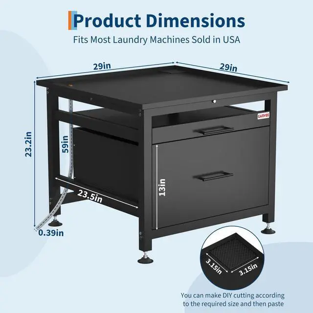 Alt view image 2 of 6 - 29" Heavy Duty Metal Washer and Dryer Pedestals with Pullout-Shelf and Drawer, Universal Fit Anti-Vibration Washer Dryer Base with Adjustable Feet, Up to 850 LBS Capacity, 29"x29''x23'', Black