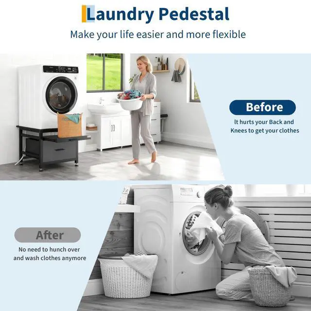 Alt view image 4 of 6 - 29" Heavy Duty Metal Washer and Dryer Pedestals with Pullout-Shelf and Drawer, Universal Fit Anti-Vibration Washer Dryer Base with Adjustable Feet, Up to 850 LBS Capacity, 29"x29''x23'', Black
