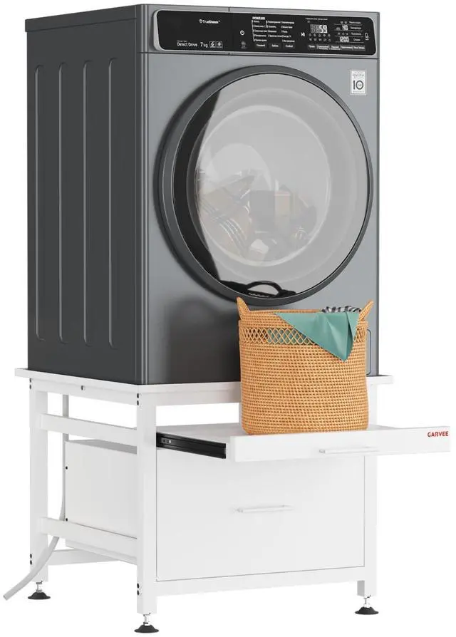 Main image of 29" Heavy Duty Metal Washer and Dryer Pedestals with Pullout-Shelf and Drawer, Universal Fit Anti-Vibration Washer Dryer Base with Adjustable Feet, Up to 850 LBS Capacity, 29"x29''x23'', White