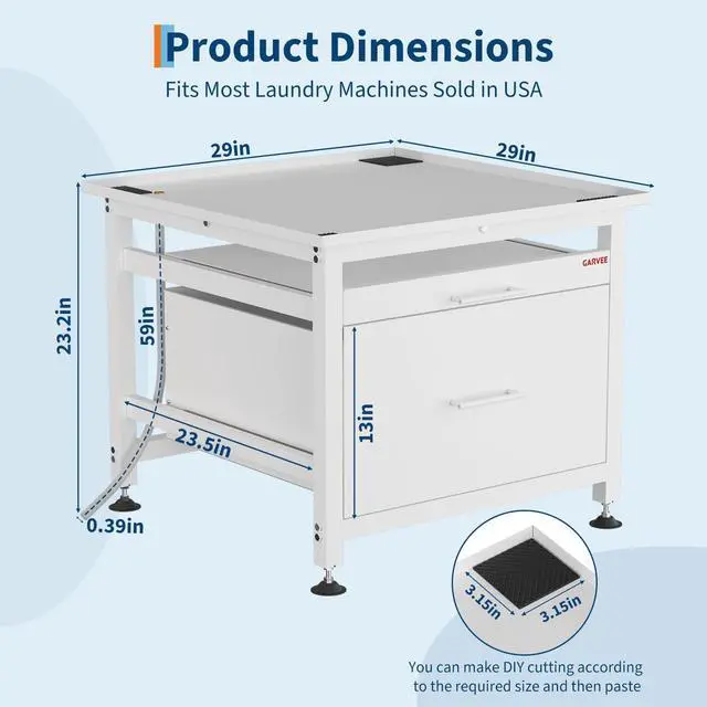 Alt view image 2 of 6 - 29" Heavy Duty Metal Washer and Dryer Pedestals with Pullout-Shelf and Drawer, Universal Fit Anti-Vibration Washer Dryer Base with Adjustable Feet, Up to 850 LBS Capacity, 29"x29''x23'', White