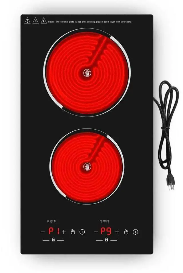 Main image of Electric Cooktop,12 Inch Built-in Radiant Electric Stove Top,110V 2100W 2 burner cooktop With 9 Heating Level, Timer & Kid Safety Lock, Sensor Touch Control 2 burner Induction Cooktop