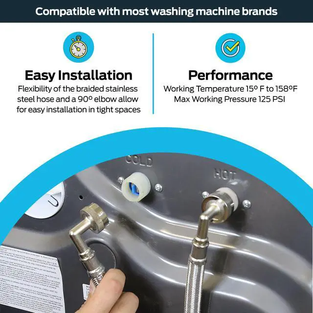 Alt view image 3 of 6 - 5 ft Washing Machine Hose Connectors with Elbows, Pack of 2, 3/4 in FHT x 3/4 in FHT, Braided Stainless Steel, 41065 (Pack of 24)