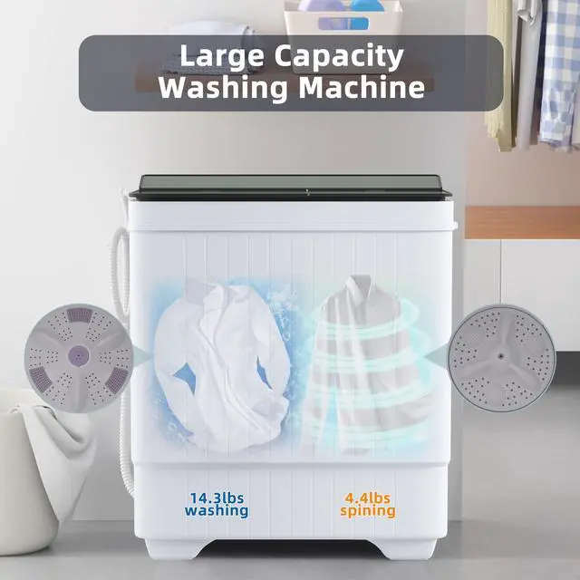 Alt view image 5 of 6 - Portable Washing Machine Twin Tub 18.7 Lbs Capacity, (14.3 Lbs) and Spinner(4.4 Lbs) Combo Mini Compact Laundry Washer for Home, Apartment, Camping, RVs and Dorms, Black/White