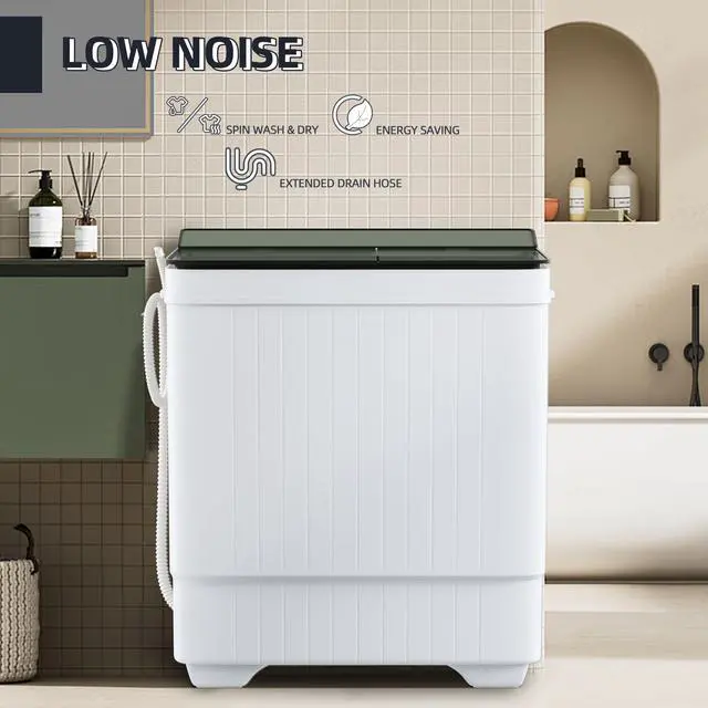 Alt view image 6 of 6 - Portable Washing Machine Twin Tub 18.7 Lbs Capacity, (14.3 Lbs) and Spinner(4.4 Lbs) Combo Mini Compact Laundry Washer for Home, Apartment, Camping, RVs and Dorms, Black/White