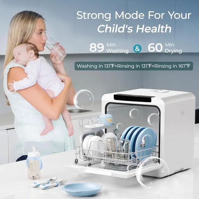 Alt view image 3 of 6 - 8 Programs Countertop Dishwasher, 5L Tank, 167°F Wash for Apartments | 40dB, 360° Dual Spray Arms, 8-Program (Normal, ECO, Quick, Baby Care, Glass, Fruit, Self-Clean, Dry), for 30+ Items, 167°F