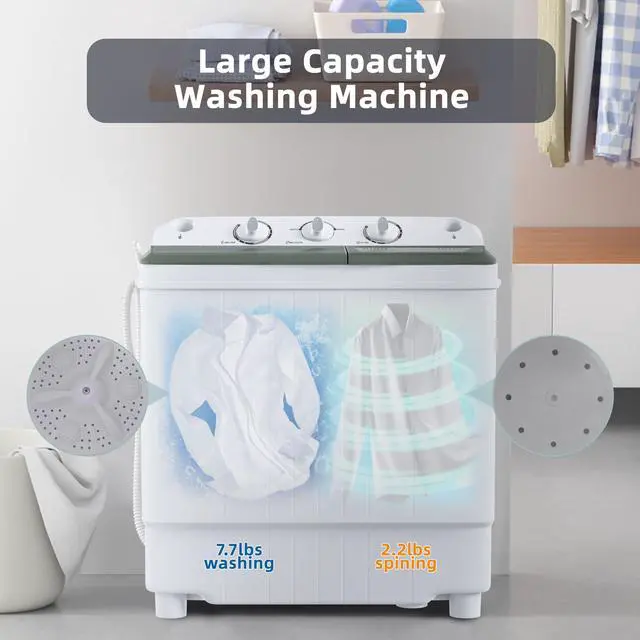 Alt view image 4 of 6 - Portable Washing Machine Twin Tub 9.9 Lbs Capacity, (7.7 Lbs) and Spinner(2.2 Lbs) Combo Mini Compact Laundry Washer for Home, Apartment, Camping, RVs and Dorms, Black/White