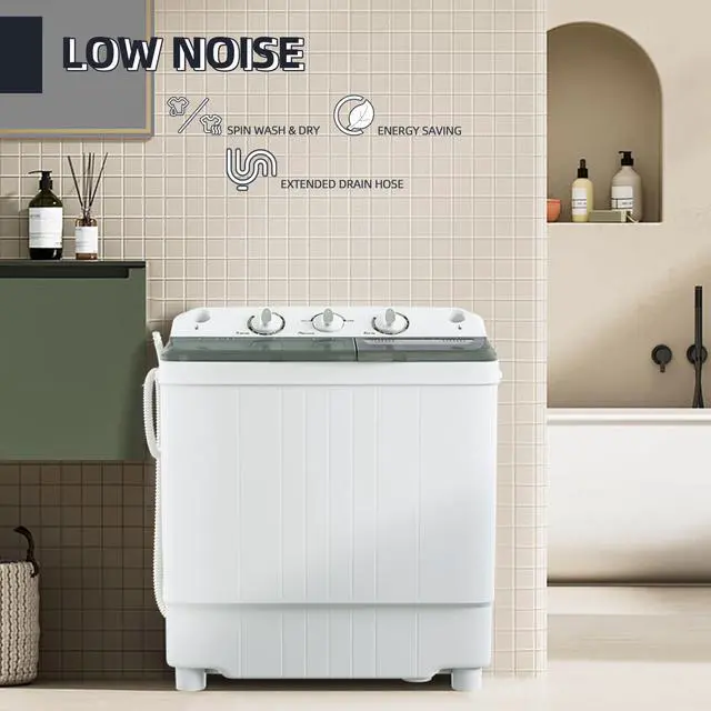 Alt view image 6 of 6 - Portable Washing Machine Twin Tub 9.9 Lbs Capacity, (7.7 Lbs) and Spinner(2.2 Lbs) Combo Mini Compact Laundry Washer for Home, Apartment, Camping, RVs and Dorms, Black/White