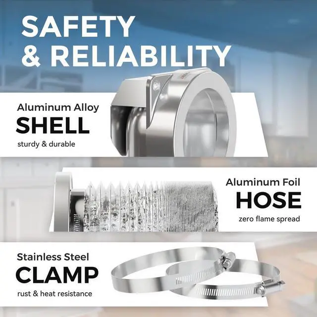 Alt view image 5 of 6 - Magnetic Dryer Vent Coupling DV90 Airtight Seal Dryer Vent Connector Kit Easy to Clean Quick Connector Including a 2.6ft 4" Duct and two Clamps