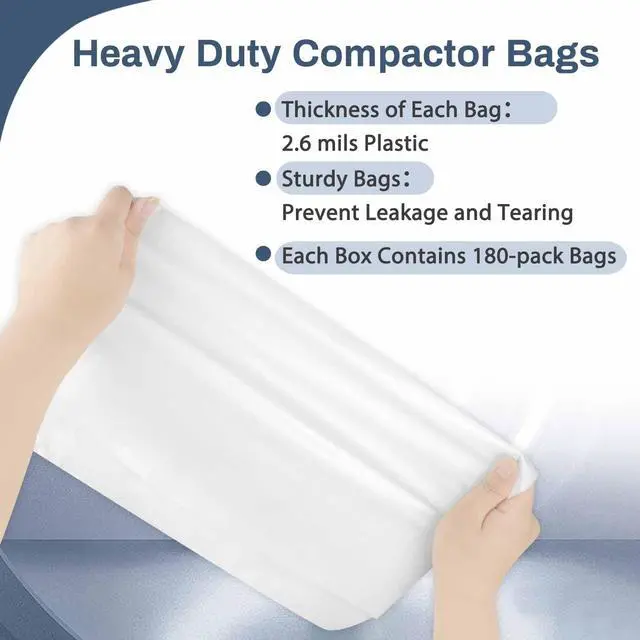 Alt view image 2 of 6 - W10165294RB 15-Inch Trash Compactor Bags, Heavy Duty, 180-pack, Fits 15-inch Rectangular Drawer Compactors, Compatible with whirlpool, kenmore, kitchenaid, maytag, jenn-air, insinkerat