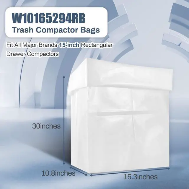 Alt view image 3 of 6 - W10165294RB 15-Inch Trash Compactor Bags, Heavy Duty, 180-pack, Fits 15-inch Rectangular Drawer Compactors, Compatible with whirlpool, kenmore, kitchenaid, maytag, jenn-air, insinkerat