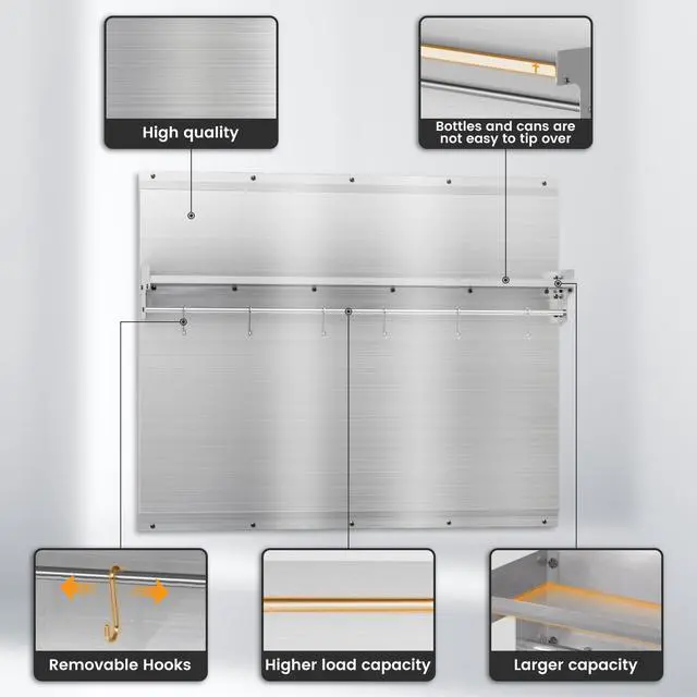 Alt view image 4 of 6 - 30"x24" Stainless Steel Backsplash for Stove & Hood, Stove Backsplash with Storage Shelf & Hanging Rack, Easy-Clean Kitchen Wall Splash Guard & Protector