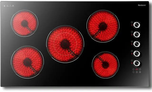 Main image of 36 Inch Electric Cooktop 5 burner, 8900W Built-in Electric Stove Top, Cooktop 36" with Double-ring Burner, Knob & Touch Control, 9 Power Levels, Timer, Safety Lock, 220V-240V Hard Wire