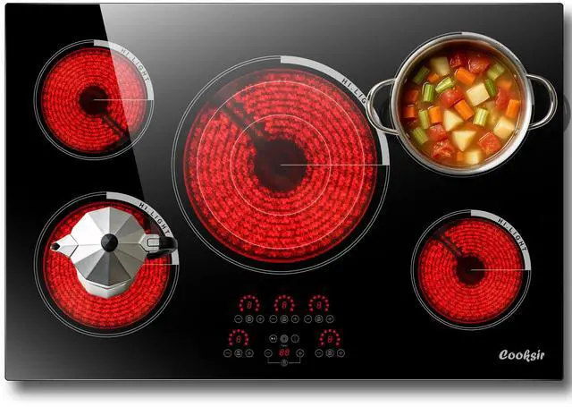 Main image of 30 Inch Electric Cooktop 9000W High Power, 240V Hard Wired | 30 Inches 5 Burners Ceramic Stove with Large Tripple Ring, Timer, Safety Lock, Cut-out Size: 29.13" x 19.29", Built-in