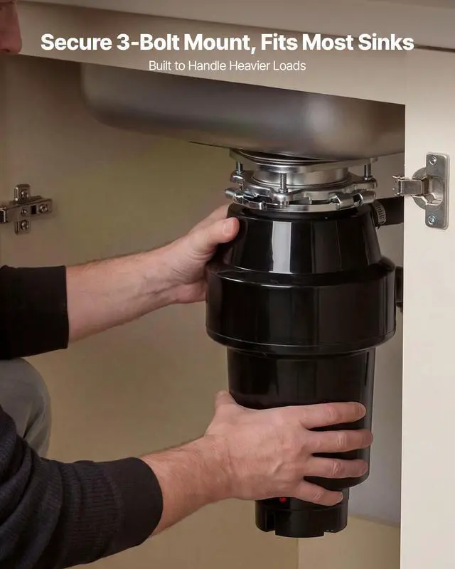 Alt view image 5 of 6 - Food Waste Garbage Disposal, 1HP 3700RPM DC Motor, Continuous Feed Kitchen Sink Garbage Disposer, 3-Bolt Mount Food Waste Grinding System with Splash Guard & Power Cord for Kitchens