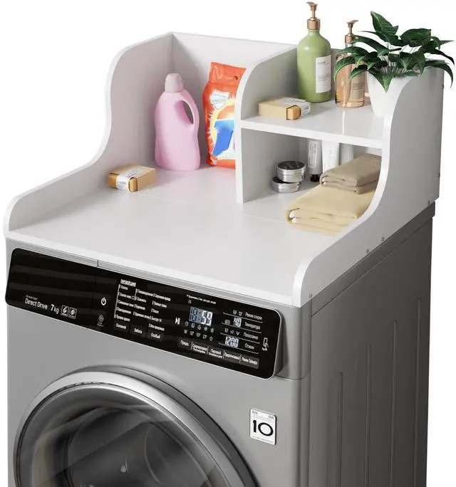 Main image of Washer Dryer Countertop with Shelf,27.5" D x 27" W x 11.8" H Wood Countertop for Washer and Dryer,Laundry Countertop with Anti-Slip Strips and Edge Rails,Dryer Countertop for Laundry Room(White)