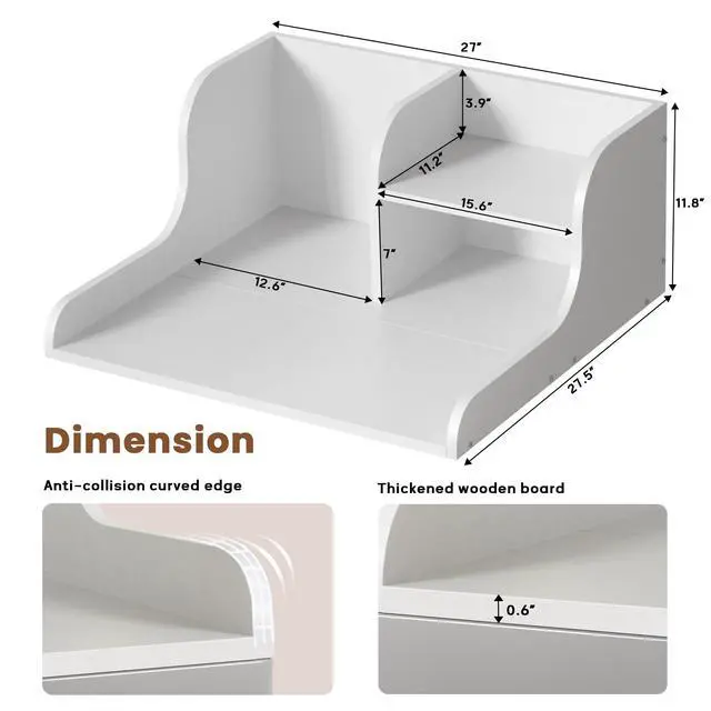 Alt view image 3 of 6 - Washer Dryer Countertop with Shelf,27.5" D x 27" W x 11.8" H Wood Countertop for Washer and Dryer,Laundry Countertop with Anti-Slip Strips and Edge Rails,Dryer Countertop for Laundry Room(White)