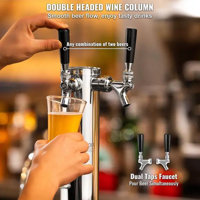 Alt view image 4 of 6 - Kegerator Tower Kit, Dual Taps Beer Conversion Kit, Stainless Steel Keg Beer Tower Dispenser with Dual Gauge CGA320 Regulator & D-System Keg Coupler, Self-Closing Spring for Party Bar Home