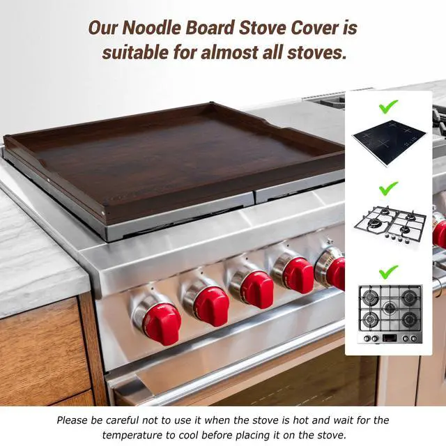 Alt view image 3 of 6 - 30" Noodle Board Stove Top Cover For Gas & Electric Stoves, Walnut | Heavy-Duty Wooden Stove Cover (30"L x 22"W x 2.4"Th) With Handles For RV Stoves, Serving Tray & Space Saver