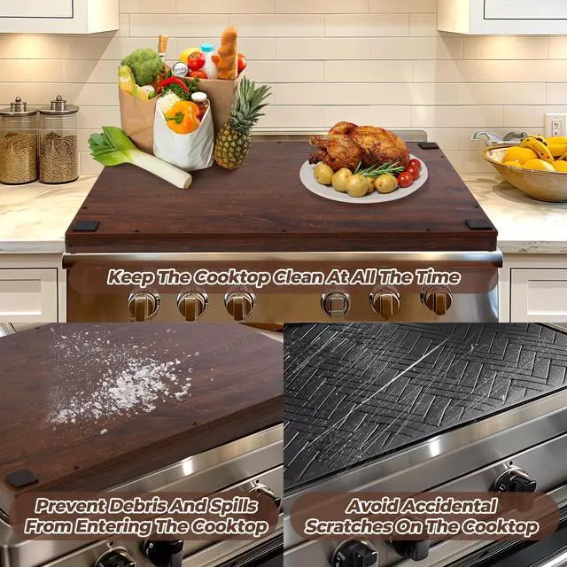 Alt view image 6 of 6 - 30" Noodle Board Stove Top Cover For Gas & Electric Stoves, Walnut | Heavy-Duty Wooden Stove Cover (30"L x 22"W x 2.4"Th) With Handles For RV Stoves, Serving Tray & Space Saver
