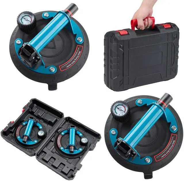 Main image of 8" Glass Suction Cups with Pressure Gauge, 2 Pack Vacuum Suction Cups with Metal Handle, Heavy Duty Hand-held Suction Cups for Glass & Granite Lifting, 440 lbs Load Capacity with Carrying Case