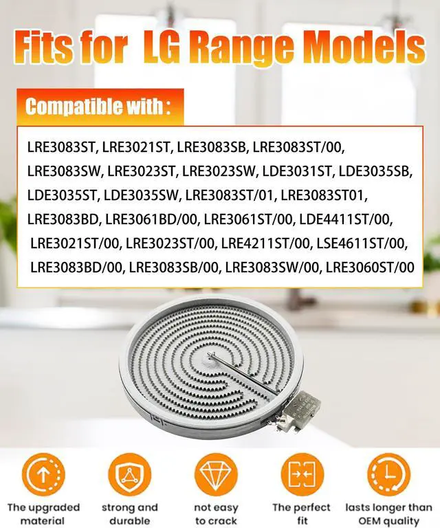 Alt view image 4 of 6 - 10" Radiant Surface Heating Element 2500watt OEM Replaces MEE62385101 | Fits For LG Range/Stove/Ovens