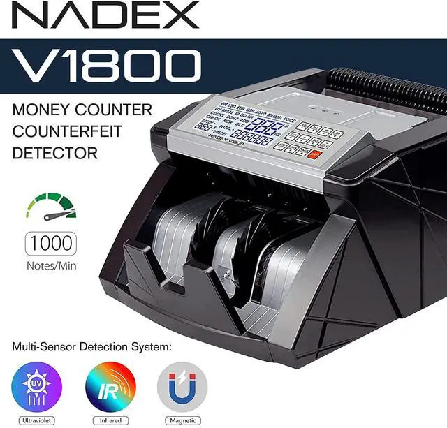 Alt view image 3 of 6 - V1800 Money Counter - Color Coded Dual TFT Display - Professional Grade Accurate Fast Bill Counting with UV/MG/IR Counterfeit Detection - Counts 1000 Notes/Min
