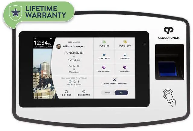 Main image of CloudPunch Time Clock for Employees Small Business Biometric Fingerprint Time Clock System with Proximity Card Reader and PIN Punching, Ideal Clock in Machine for Employees