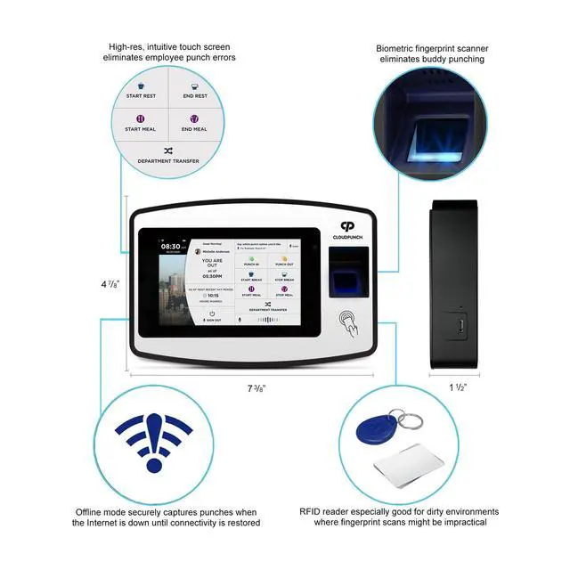 Alt view image 2 of 6 - CloudPunch Time Clock for Employees Small Business Biometric Fingerprint Time Clock System with Proximity Card Reader and PIN Punching, Ideal Clock in Machine for Employees