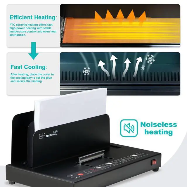 Alt view image 3 of 6 - Thermal Binding Machine, 500 Sheet Capacity, No Assembly Required | Universal Thermal Binding Machine, Medium Duty,110V Heating, for A4/A5/Letter Documents, with 30 Pcs Thermal Binding Covers