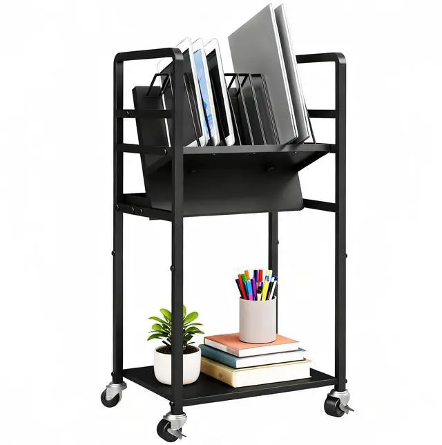 Main image of Metal Laptop Charging Station with Wheels, 12 Device Mobile Charging Cart for Laptops, Computers, Tablets and Chromebooks, Storage Rack for Office and Classroom