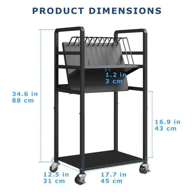 Alt view image 2 of 6 - Metal Laptop Charging Station with Wheels, 12 Device Mobile Charging Cart for Laptops, Computers, Tablets and Chromebooks, Storage Rack for Office and Classroom