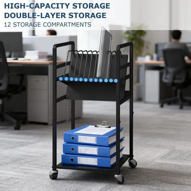 Alt view image 3 of 6 - Metal Laptop Charging Station with Wheels, 12 Device Mobile Charging Cart for Laptops, Computers, Tablets and Chromebooks, Storage Rack for Office and Classroom