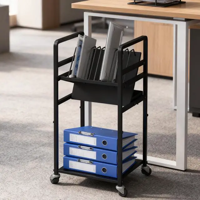 Alt view image 5 of 6 - Metal Laptop Charging Station with Wheels, 12 Device Mobile Charging Cart for Laptops, Computers, Tablets and Chromebooks, Storage Rack for Office and Classroom