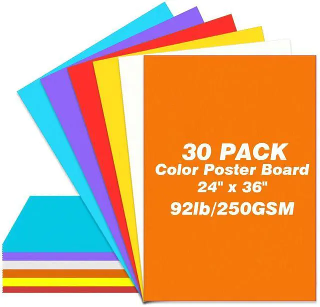 Main image of 24 x 36 Large Poster Board, 30 Sheets Color Poster Boards, 6 Assorted Double-Sided Color Cardstock Paper, 92lb/250GSM Thickness Colored Poster Board Paper, for School Project, Crafts Etc