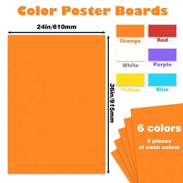 Alt view image 2 of 6 - 24 x 36 Large Poster Board, 30 Sheets Color Poster Boards, 6 Assorted Double-Sided Color Cardstock Paper, 92lb/250GSM Thickness Colored Poster Board Paper, for School Project, Crafts Etc