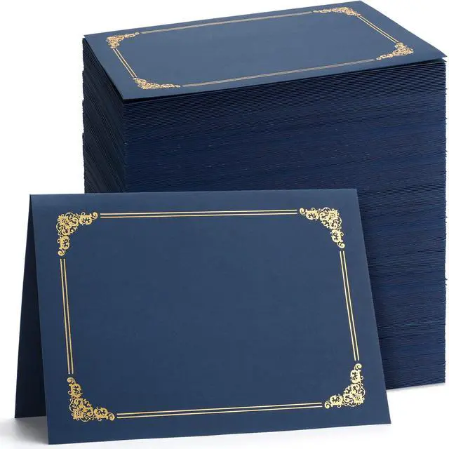 Main image of 160 Pcs 8.5 x 11 Certificate Holders Diploma Holders Document Covers with Gold Foil Border Certificate Folders for Letter Size Diploma Graduation Documents Awards Cardstock (Navy Blue)