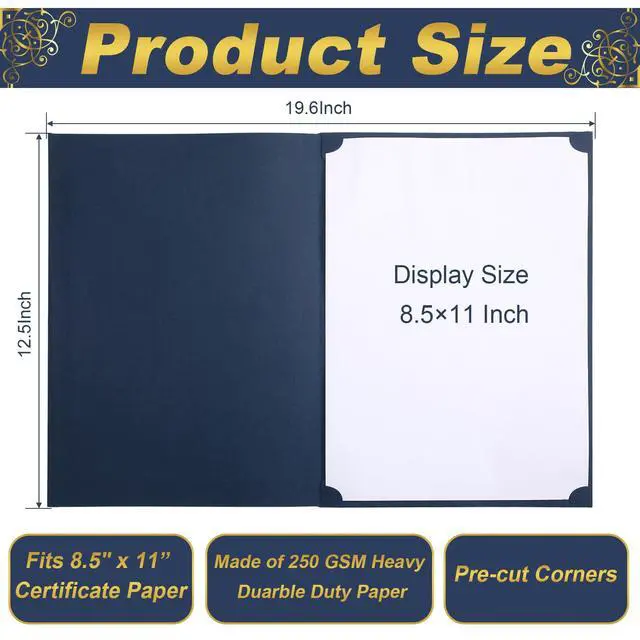 Alt view image 2 of 6 - 160 Pcs 8.5 x 11 Certificate Holders Diploma Holders Document Covers with Gold Foil Border Certificate Folders for Letter Size Diploma Graduation Documents Awards Cardstock (Navy Blue)