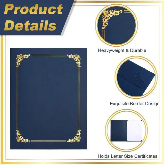Alt view image 3 of 6 - 160 Pcs 8.5 x 11 Certificate Holders Diploma Holders Document Covers with Gold Foil Border Certificate Folders for Letter Size Diploma Graduation Documents Awards Cardstock (Navy Blue)