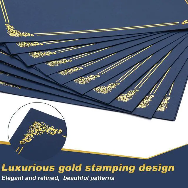 Alt view image 4 of 6 - 160 Pcs 8.5 x 11 Certificate Holders Diploma Holders Document Covers with Gold Foil Border Certificate Folders for Letter Size Diploma Graduation Documents Awards Cardstock (Navy Blue)