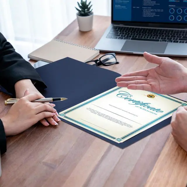 Alt view image 5 of 6 - 160 Pcs 8.5 x 11 Certificate Holders Diploma Holders Document Covers with Gold Foil Border Certificate Folders for Letter Size Diploma Graduation Documents Awards Cardstock (Navy Blue)
