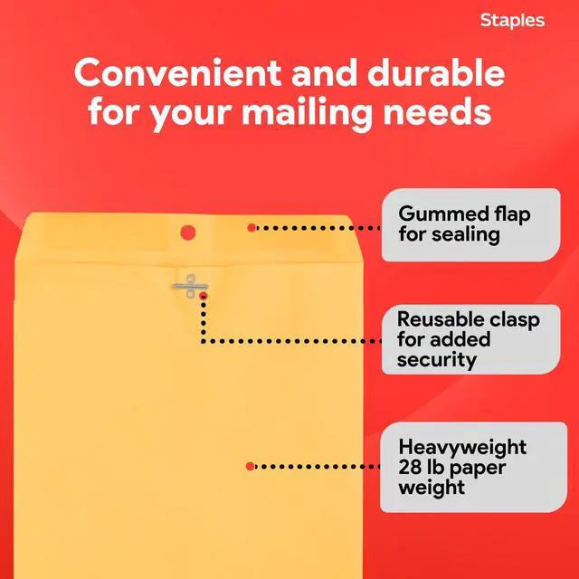 Alt view image 3 of 5 - 10 x 13 Kraft Clasp & Gummed Catalog Envelopes, Brown Manila, Strong Metal Clasp Closure, 250/Box