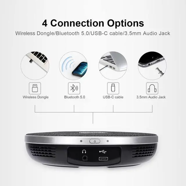 Alt view image 4 of 6 - Conference Speaker Microphone, Bluetooth/Dongle/USB Connectivity, 4 AI Noise Mics and 360° Sound Pickup,Compatible with Zoom, Teams, OBS, Supports 10-12 People for 8 Hours of Talk Time