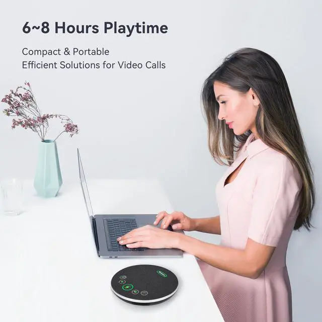 Alt view image 6 of 6 - Conference Speaker Microphone, Bluetooth/Dongle/USB Connectivity, 4 AI Noise Mics and 360° Sound Pickup,Compatible with Zoom, Teams, OBS, Supports 10-12 People for 8 Hours of Talk Time
