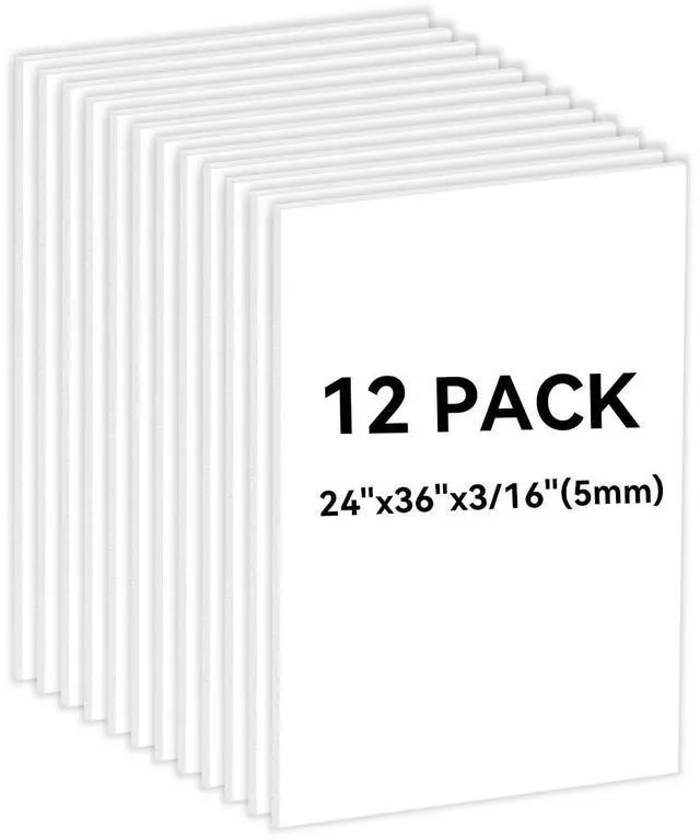 Main image of 12 PACK White Foam Board 24x36x3/16 inches(5mm), Three-tiered, Poster Board for Art, Crafts, Signage, Displays, Paintings, Presentations, and School projects-Lightweight, Sturdy, Warp-Resistant