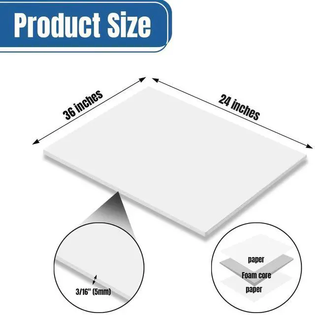 Alt view image 2 of 6 - 12 PACK White Foam Board 24x36x3/16 inches(5mm), Three-tiered, Poster Board for Art, Crafts, Signage, Displays, Paintings, Presentations, and School projects-Lightweight, Sturdy, Warp-Resistant