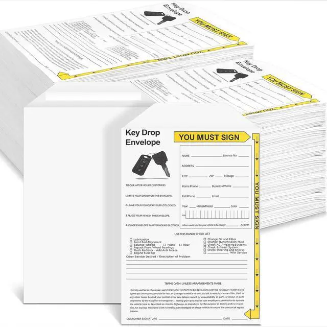 Main image of 500 Pack Key Drop off Envelopes 6" x 9" Open End After Hours Key Envelopes Auto Shop Repair Service Keys Drop Envelope Drops Box Envelope for Overnight or Early Birds