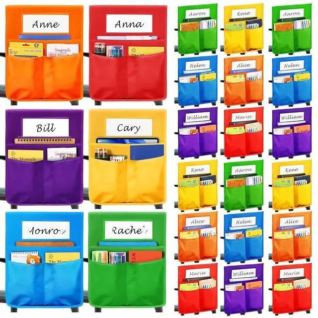 Main image of Chair Pockets for Classrooms,Seat Sack16 x 20 Inch,Student Chair Pockets for Classrooms,Classroom Must Haves, Desk Organizer Pocket Chair Bag for Seat School Classroom,6 Color,24 Pack